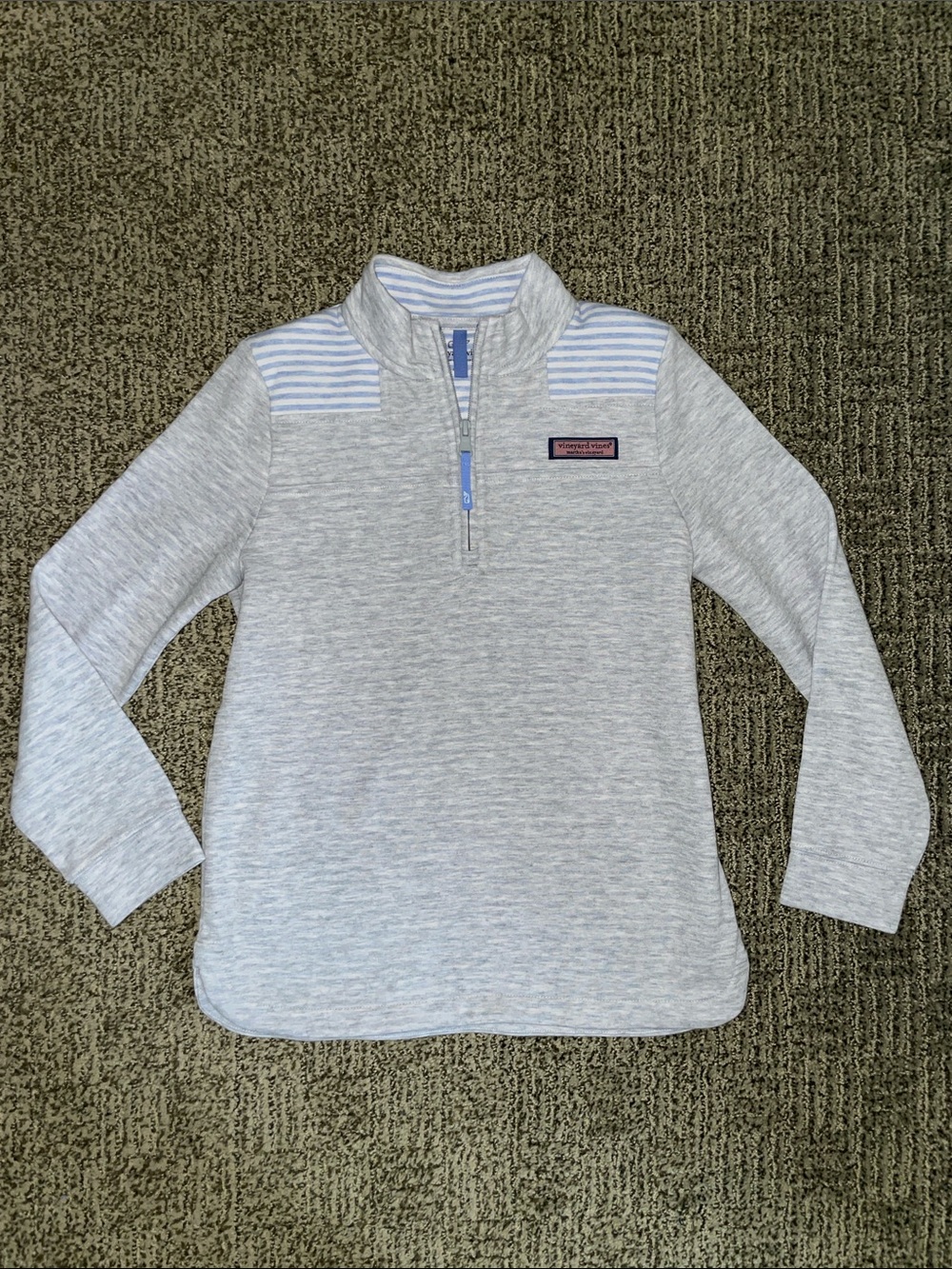 Vineyard Vines Light Gray Pullover with Blue Stripe Accents